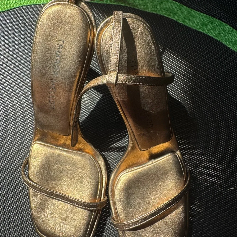 Tamara Mellon Gold Pillow Top Heels Strappy Sandal